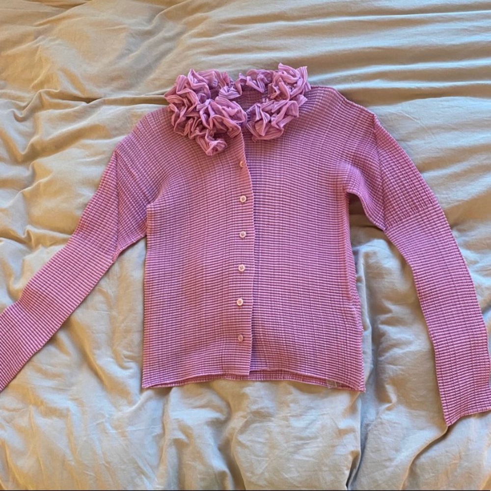 ISSEY MIYAKE RUFFLED COLLAR PLEAT BUTTON UP